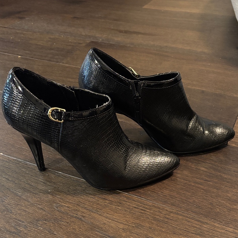 Madeline Black Croc-Embossed Heels